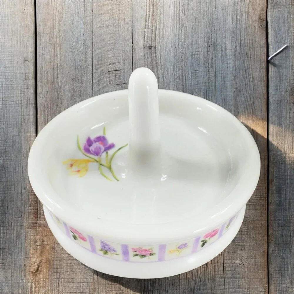 Bill Barnes White Porcelain Ceramic Ring Holder With Flowers Trinket Dish Holder